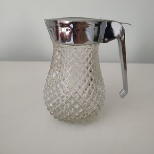 Vintage Diamond Cut Glass Hong Kong Syrup Dispenser Diner Style Metal Plastic